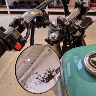 Custom Mirror round 4" black, E-mark, short Stem with Handlebarclamp