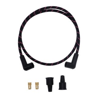 Universal 40" ignition cable/plug set cotton fabric, black/pink